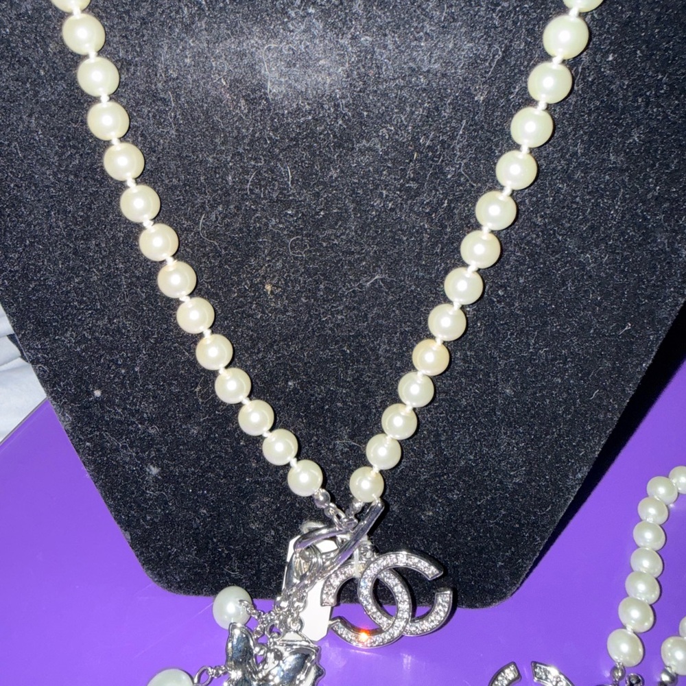 Imitation Pearl Double Horseshoe Necklace and Bracelet Set